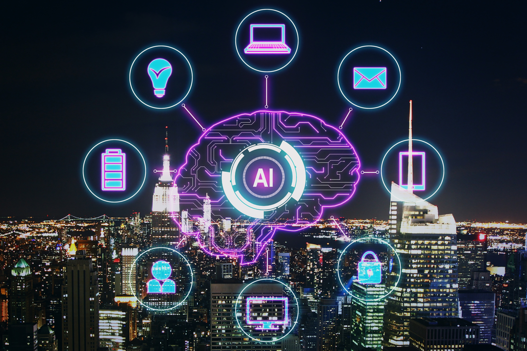 AI brain with technology icons